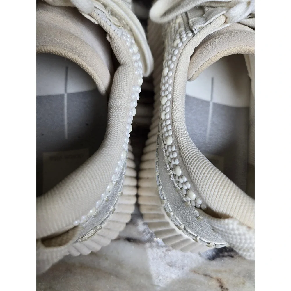 Dolce Vita Dolen Pearl Embellished Platform Sneakers Cream Silver Womens Shoes - Picture 6 of 10